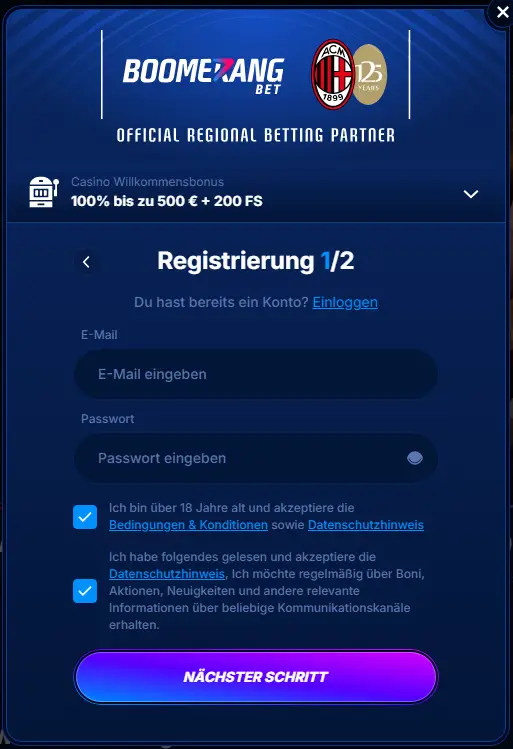 Boomerang Casino Registrierung